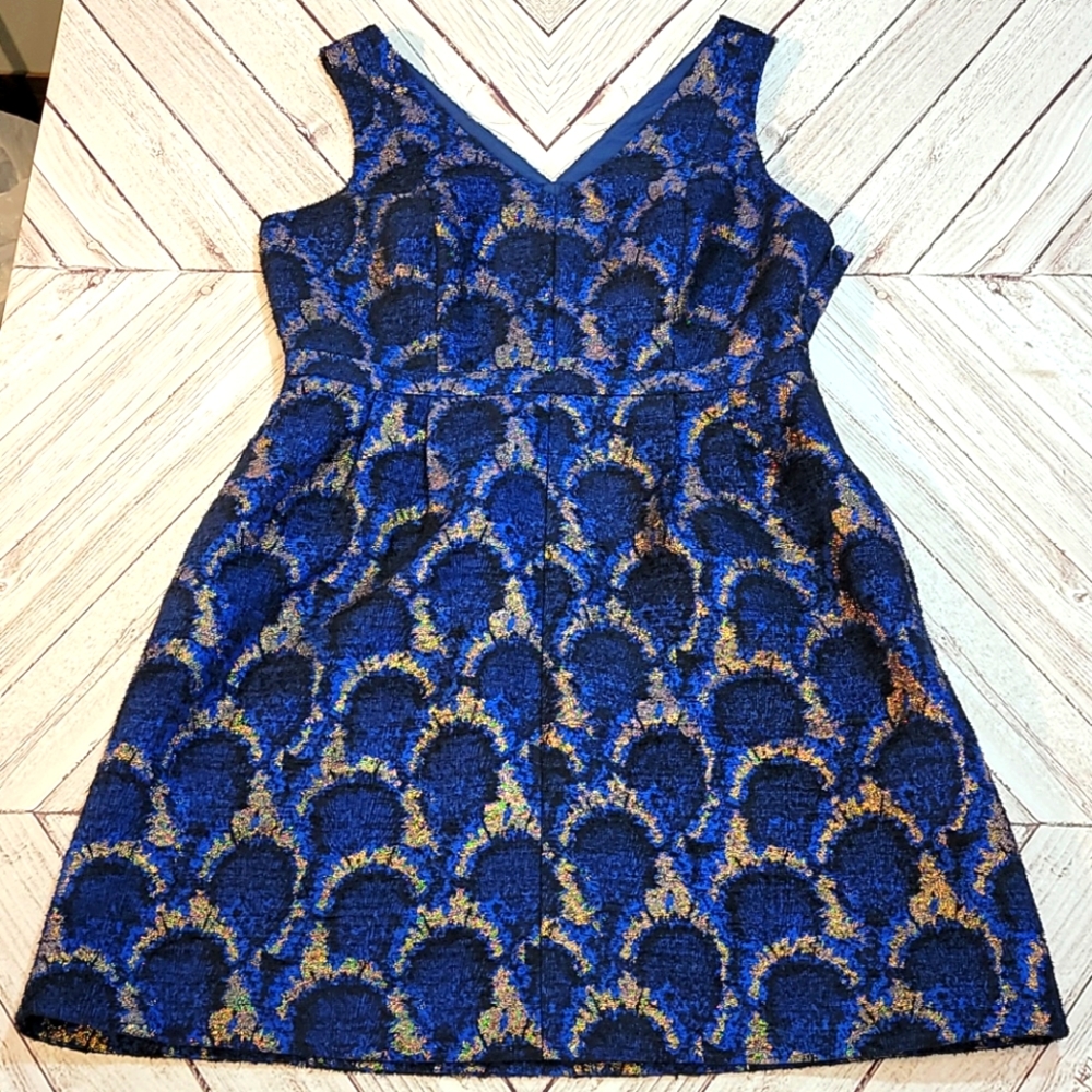 J Crew 16 Peacock 🦚 Jaquard Textured Navy Blue 💙